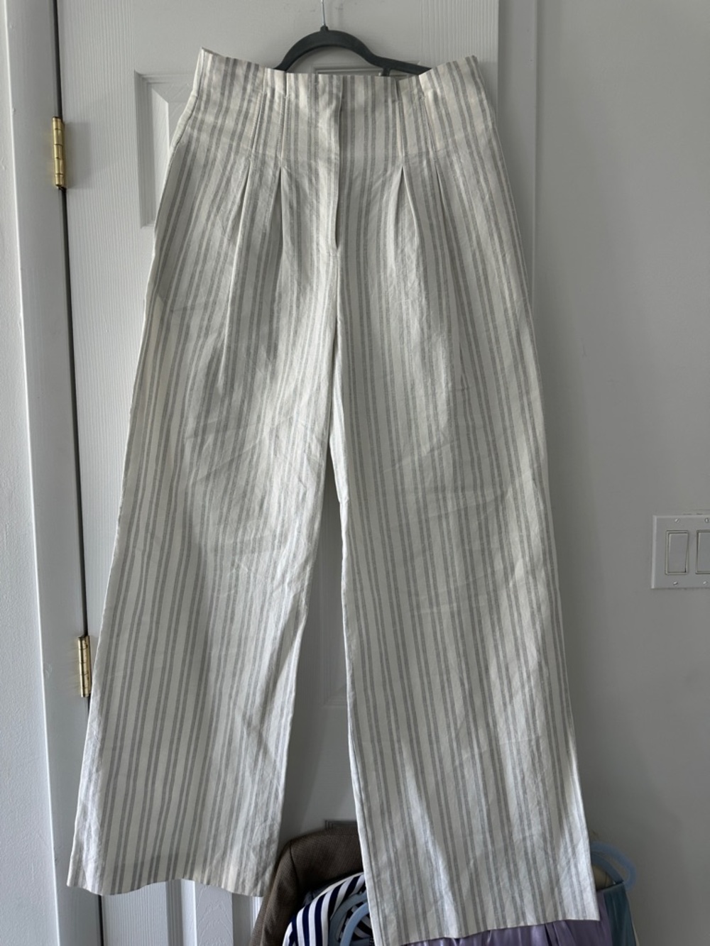 Light Gray Striped Wide-Leg Linen Pants